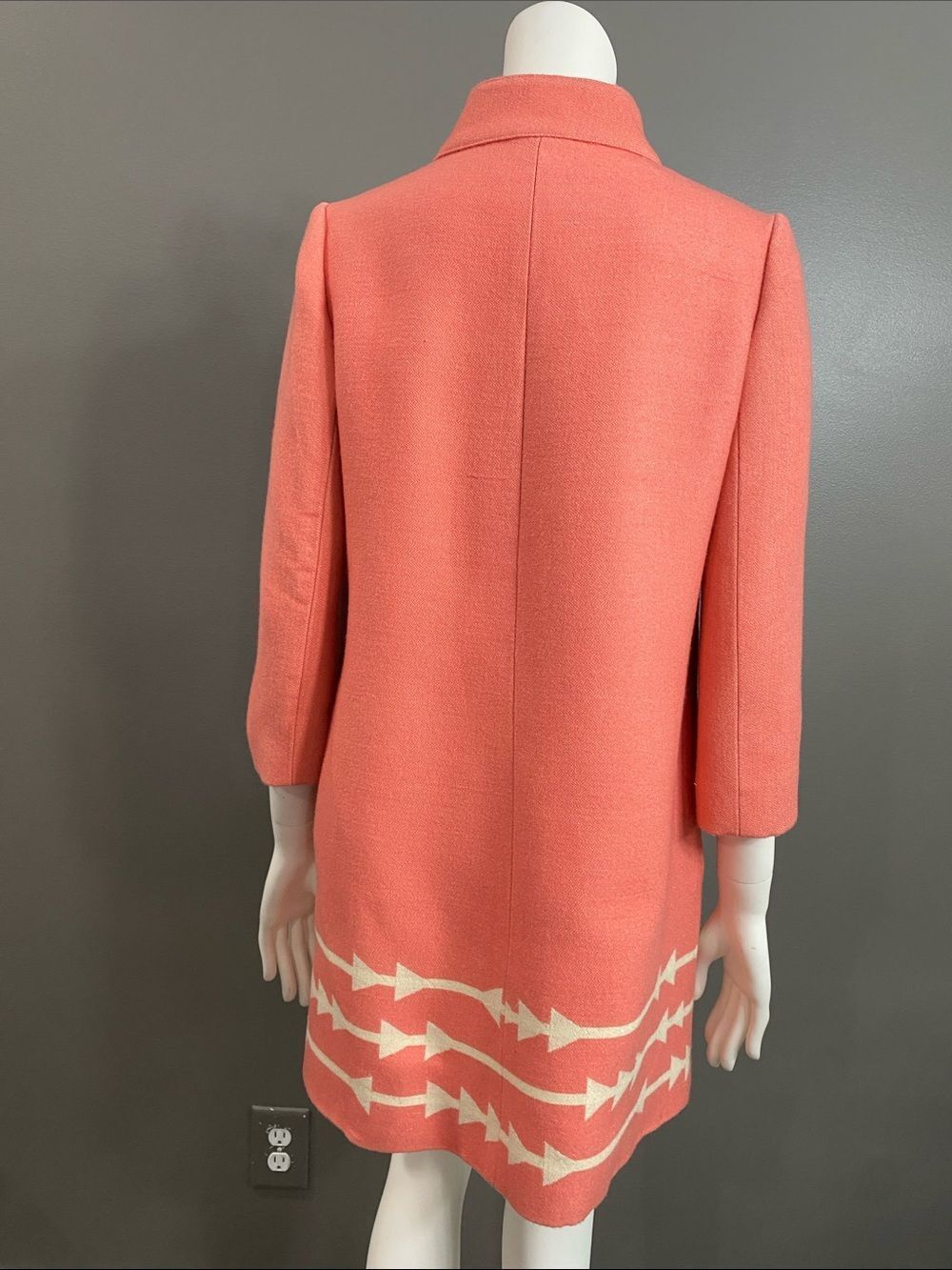 Lauren Moffatt Eastward Dress Coat Coral Arrow-Trim Wool Size M - Picture 9 of 15